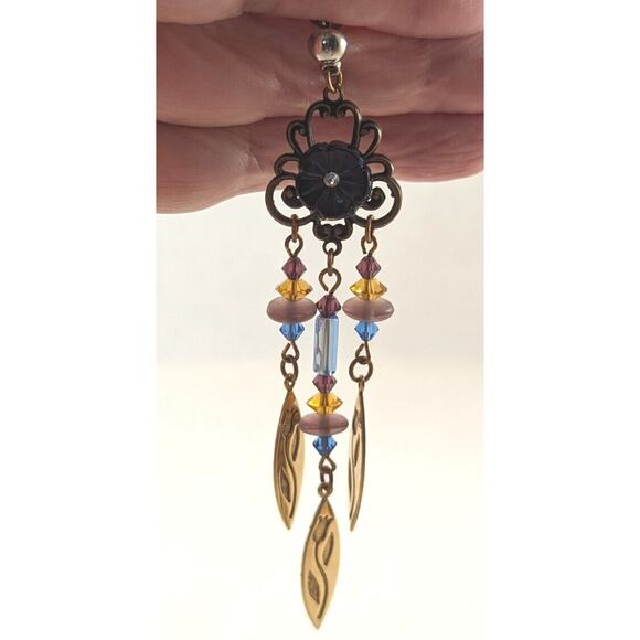 Duster Earrings Unusual.Posts Gold/ Silver Tone blue amber dusty rose - Picture 6 of 14